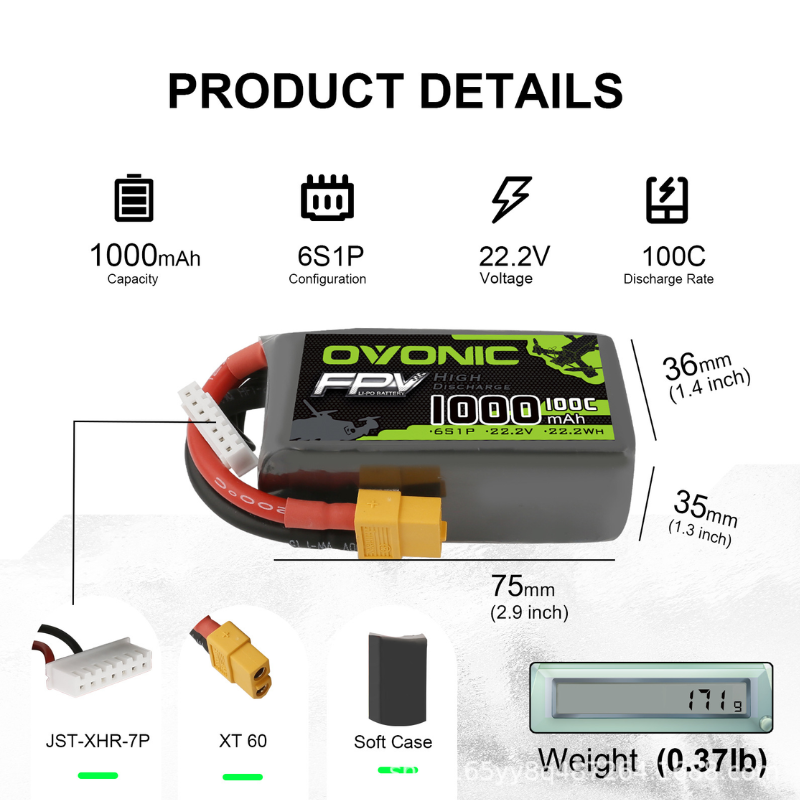 2 Baterias LiPo OVONIC 1000mAh - Drone Battery 6S avaliação e preço